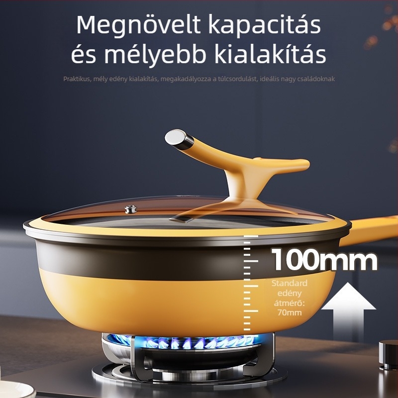 Nagy kapacitású titan bevonatú tapadásmentes serpenyő minden típusú tűzhelyhez