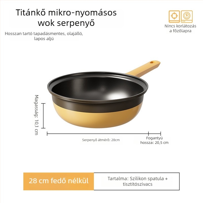 Nagy kapacitású titan bevonatú tapadásmentes serpenyő minden típusú tűzhelyhez