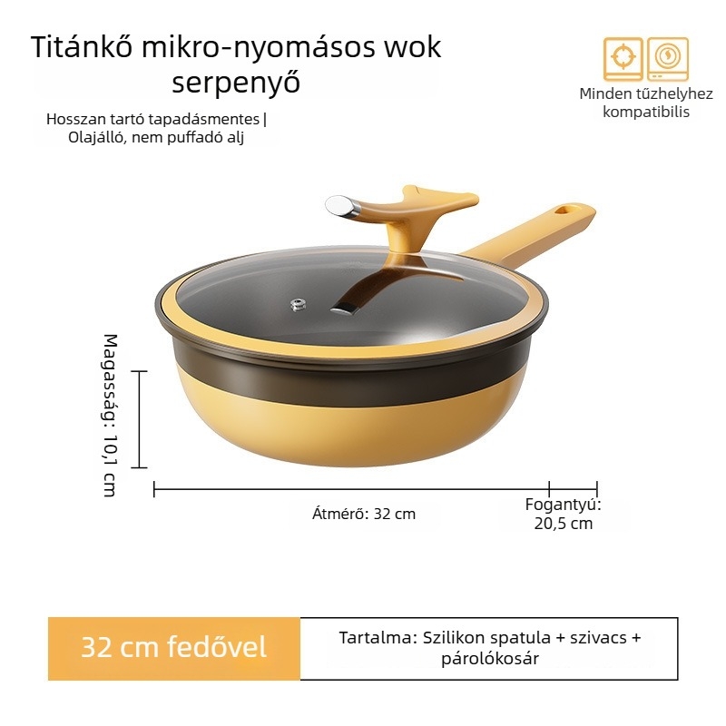 Nagy kapacitású titan bevonatú tapadásmentes serpenyő minden típusú tűzhelyhez