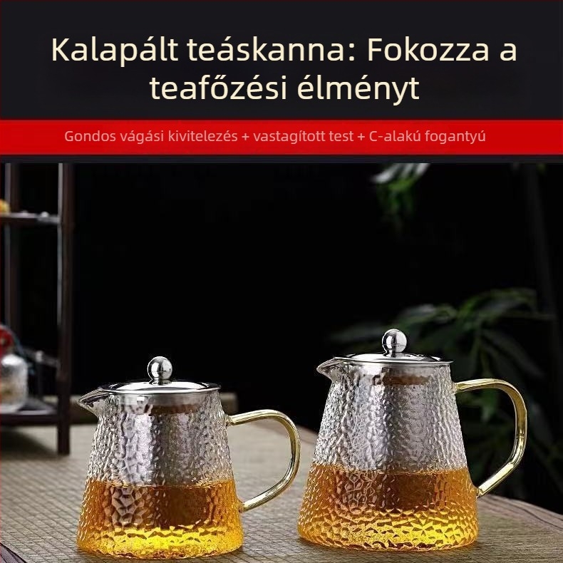 Megvastagodott üveg teáskanna, nagy kapacitás, új modell, hőálló rozsdamentes acél szűrő, átlátszó virágteás készlet