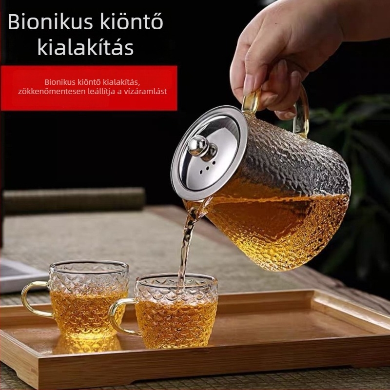 Megvastagodott üveg teáskanna, nagy kapacitás, új modell, hőálló rozsdamentes acél szűrő, átlátszó virágteás készlet