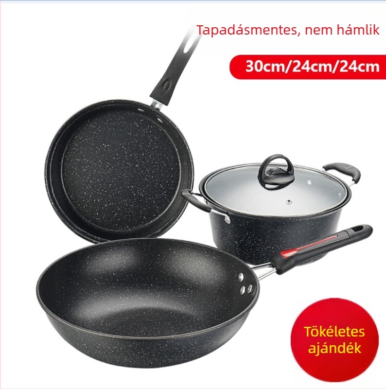 Máifan kő alapú tapadásmentes edénykészlet (3 darab) — wok 30 cm, serpenyő 24 cm, leveses fazék 24 cm, ajándékdobozban