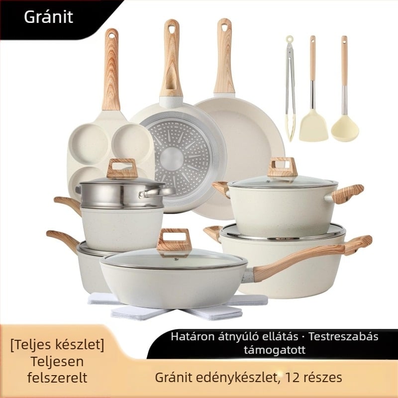 Gránit bevonatú tapadásmentes edénykészlet – 12 darabos, serpenyők és fazekak