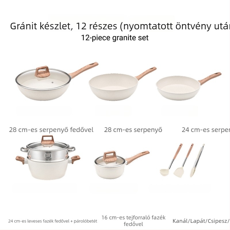 Gránit bevonatú tapadásmentes edénykészlet – 12 darabos, serpenyők és fazekak