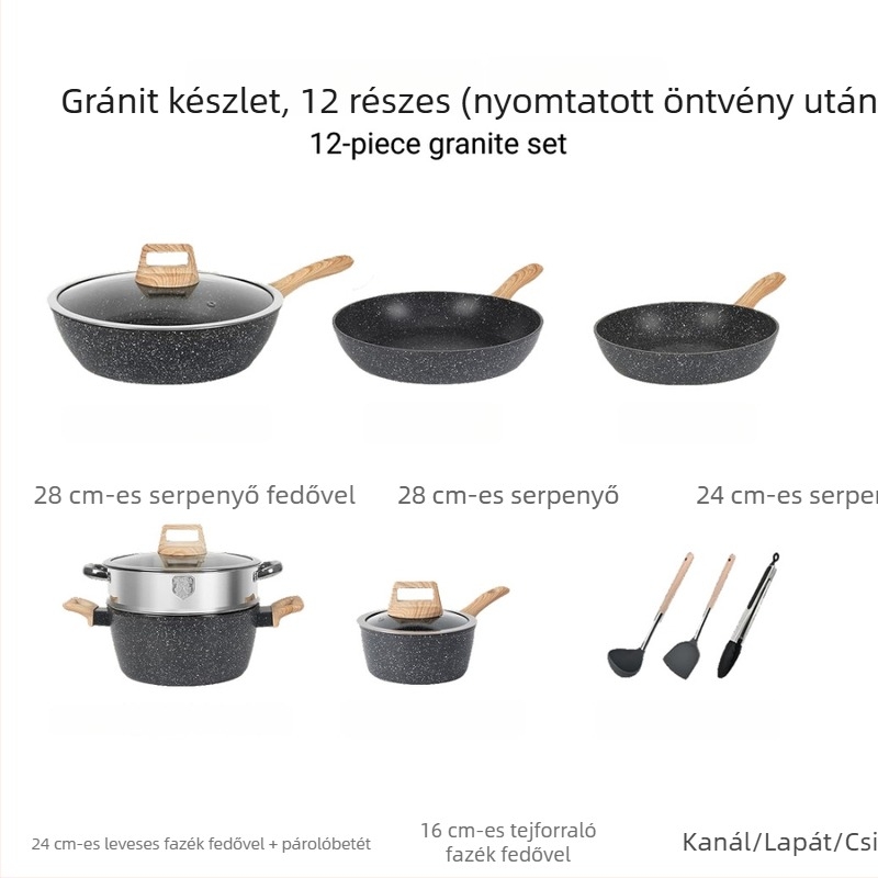 Gránit bevonatú tapadásmentes edénykészlet – 12 darabos, serpenyők és fazekak
