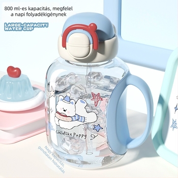 Little Tea Diary Gyerekeknek Szánt Kerekded Vízpohár Szívószállal, Hordozható Műanyag Pohár Fedéllel, Egyszerű Nyitású Fedél