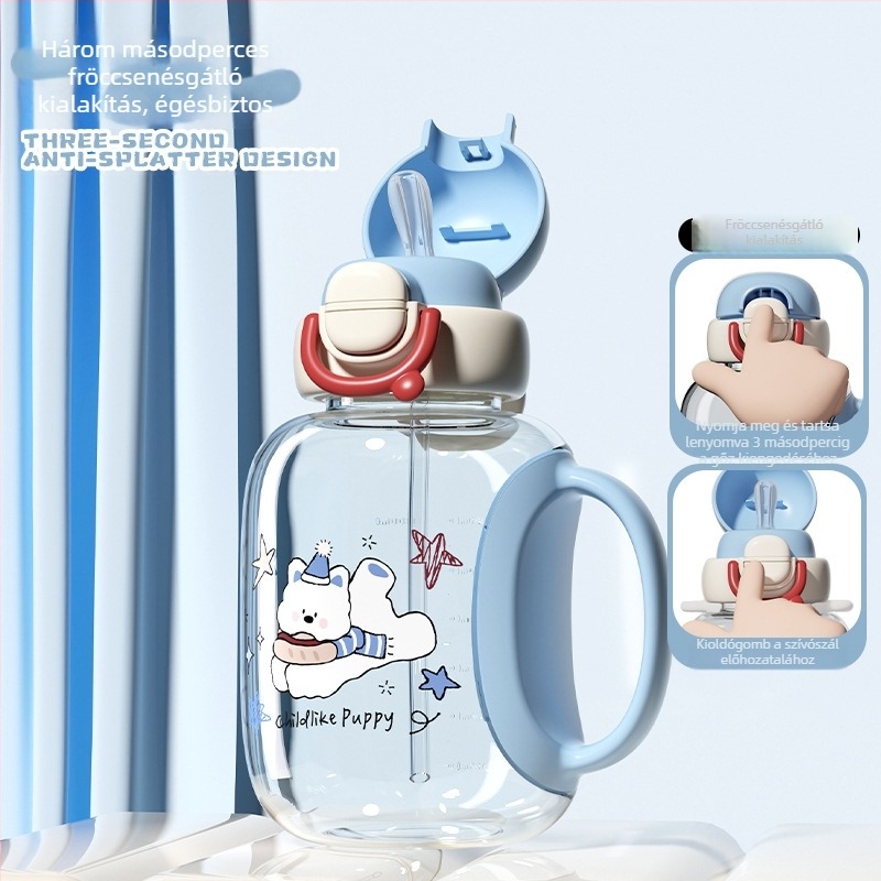 Little Tea Diary Gyerekeknek Szánt Kerekded Vízpohár Szívószállal, Hordozható Műanyag Pohár Fedéllel, Egyszerű Nyitású Fedél
