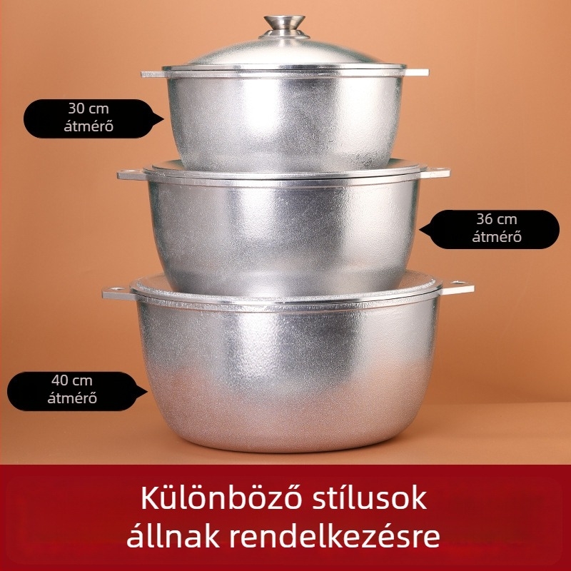 Öntött alumínium fazék, nagy kapacitású, tapadásmentes bevonattal, leveses fazék alumínium fedéllel