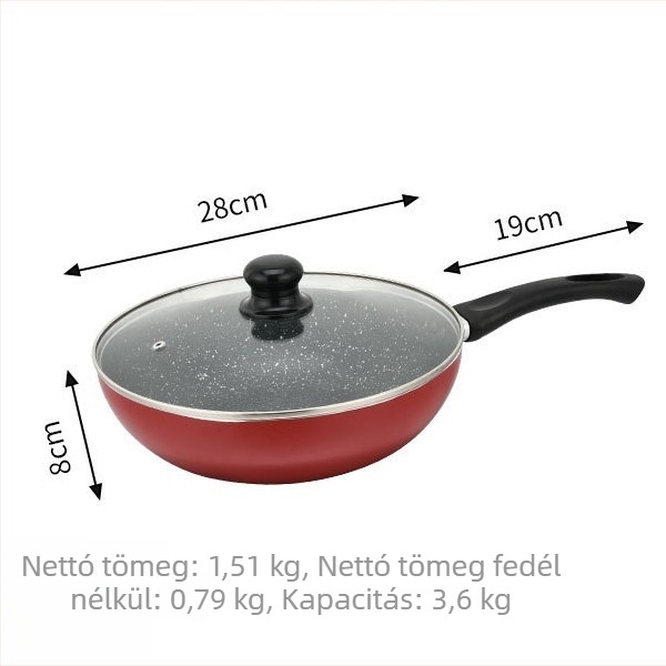 Maifan kőszínű alumínium tapadásmentes serpenyő háztartási használatra, lapos aljzattal, vastagított és mély kialakítású, nagy kapacitás