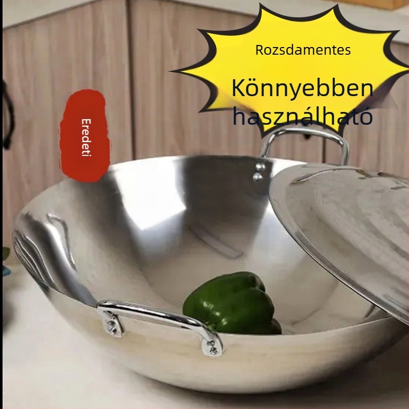 410 rozsdamentes acélból készült wok indukciós főzőlaphoz, nagy kapacitású, rozsdamentes, háztartási használatra