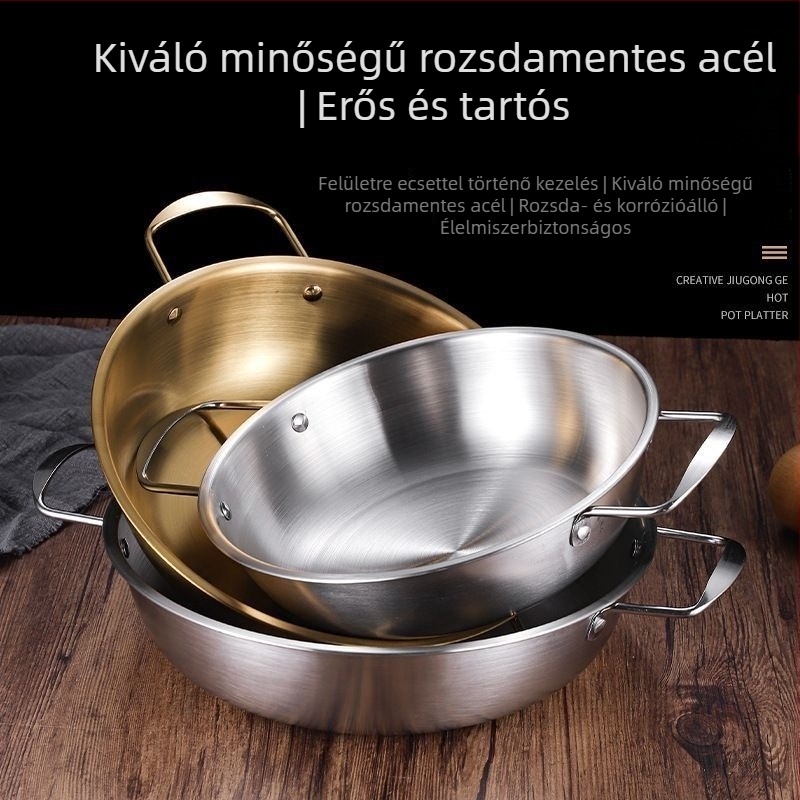 Koreai stílusú tésztás edény, rozsdamentes acélból, dupla fogantyúval, arany felület, 1 literes kapacitás ramenhez és tengeri ételekhez