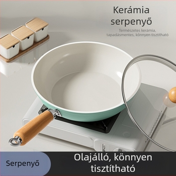 Kék kerámia tapadásmentes serpenyő, sík aljzattal, háztartási használatra, minden tűzhelyhez