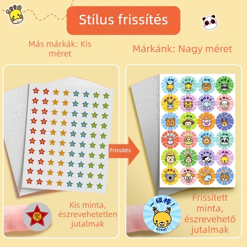 Gyermek jutalom matricák óvodába – aranyos, inspiráló matricák motivációhoz és önfegyelemhez, mesefigurás dekoráció