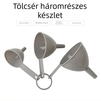Műanyag három darabos konyhai tölcsérkészlet – tölcsérek olajhoz, borhoz és gabonához.