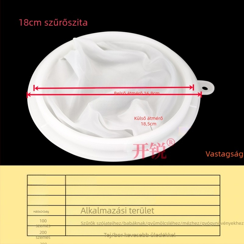 18 cm-es rozsdamentes acél tölcsér PP szűrővel – nagy kapacitású szűrő tejhez, olajhoz, likőrhöz és borhoz
