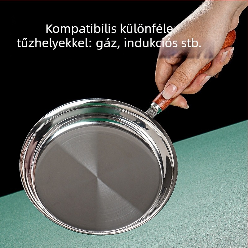 304 rozsdamentes acél lapos aljú serpenyő, kis méretű tojás sütő serpenyő, többfunkciós, bevonat nélküli