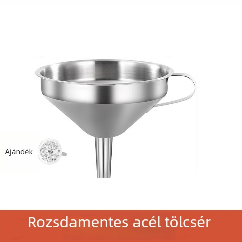 Rozsdamentes acél konyhai tölcsérkészlet lekvár, olaj és bor szűrésére – nagy és kis méretek