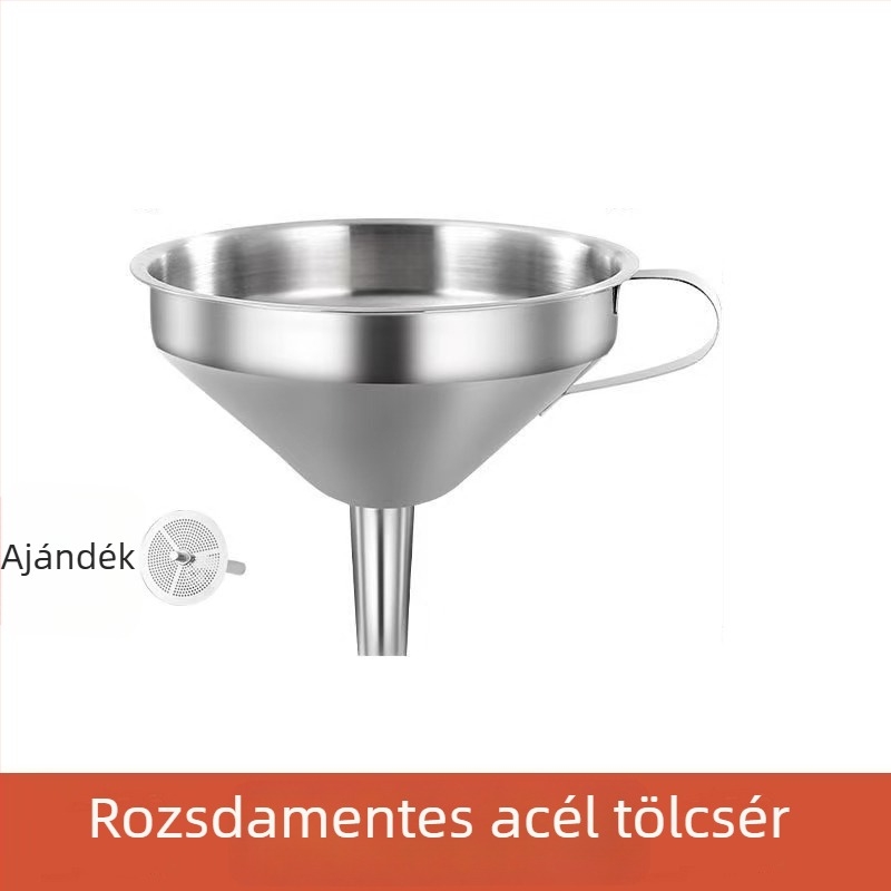 Rozsdamentes acél konyhai tölcsérkészlet lekvár, olaj és bor szűrésére – nagy és kis méretek