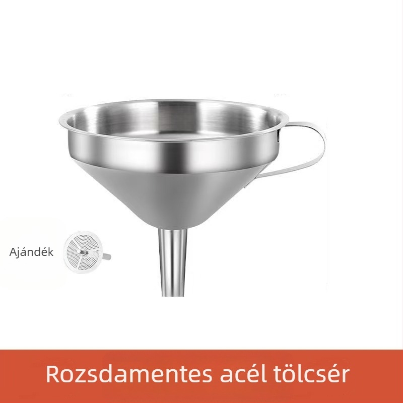 Rozsdamentes acél konyhai tölcsérkészlet lekvár, olaj és bor szűrésére – nagy és kis méretek