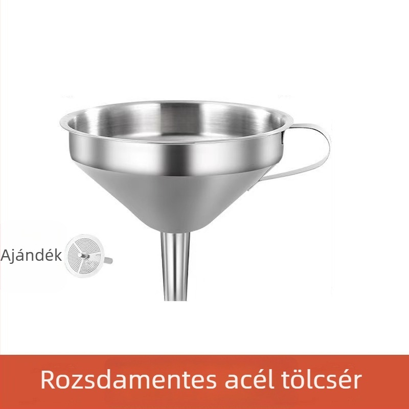 Rozsdamentes acél konyhai tölcsérkészlet lekvár, olaj és bor szűrésére – nagy és kis méretek