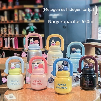 316 rozsdamentes acélból készült gyerek termosz, nagy kapacitású, vállpántos, hordozható, szívószállal, zárható fedél