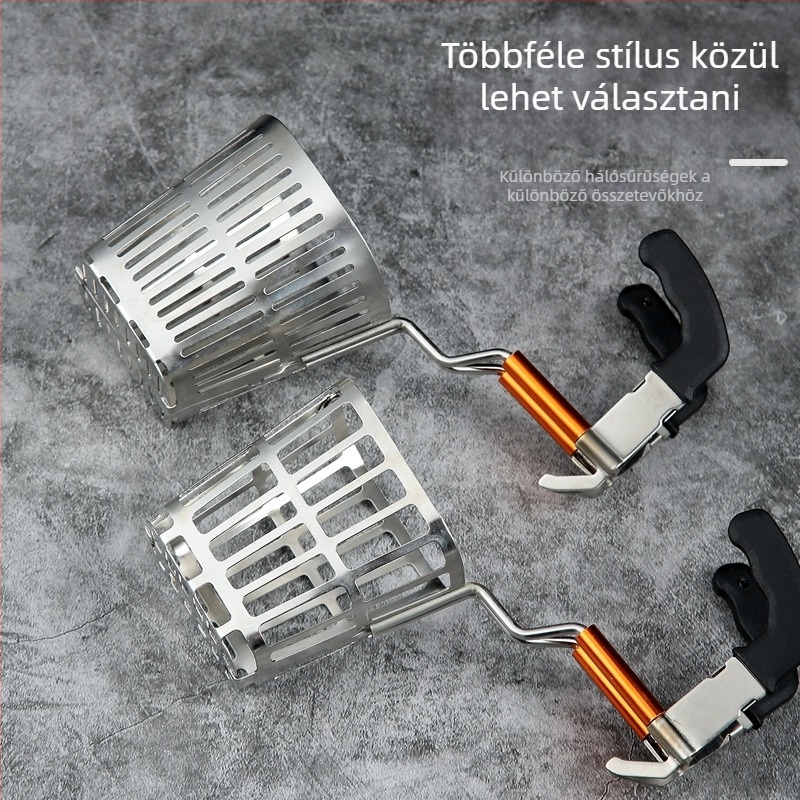 Hajlítható tölcsér 304 rozsdamentes acélból, forró fazékhoz, szűrővel és akasztóval