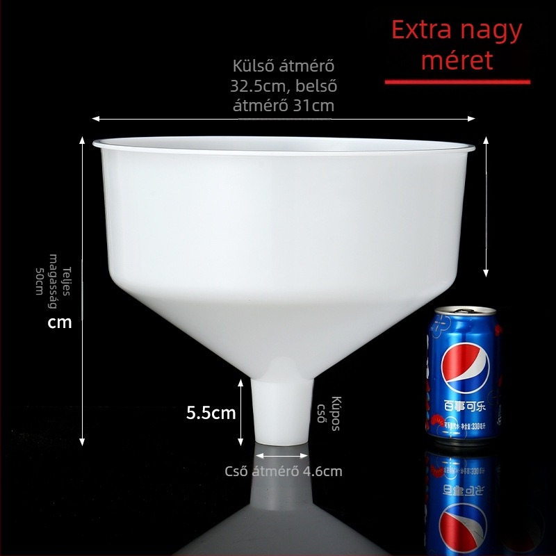Fehér műanyag tölcsér, Extra Large, vastagított, nagy átmérőjű, ipari minőségű