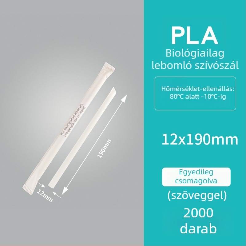 Környezeti barát biológiailag lebomló PLA szívószál, hőálló 80°C-ig, tej-teához való szívószál PLA papír csomagolásban, egyenként csomagolva.