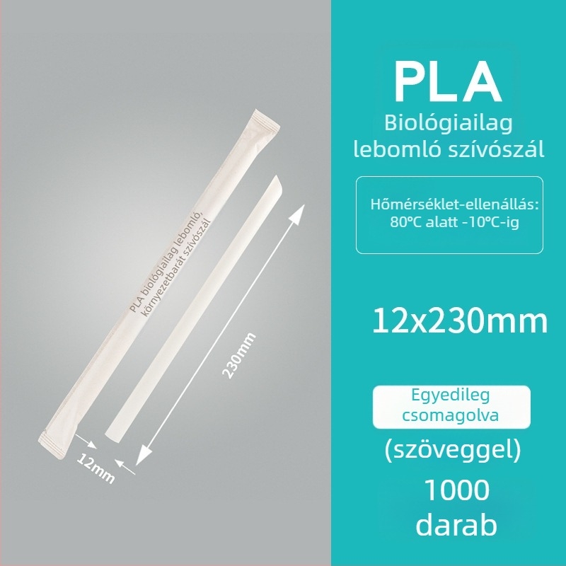 Környezeti barát biológiailag lebomló PLA szívószál, hőálló 80°C-ig, tej-teához való szívószál PLA papír csomagolásban, egyenként csomagolva.