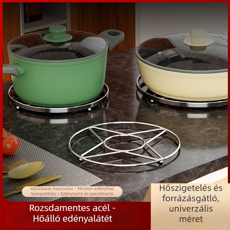 Rozsdamentes acél fazék alátét, kör alakú hőszigetelő asztali alátét, égési védelem