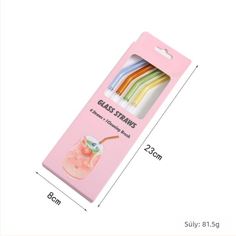 Színes üveg hajlított szívócső gyümölcsléhez, tej- és kávéitalokhoz, átlátszó, élelmiszer-minőségű, hőálló, környezetbarát