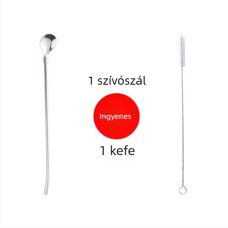 304 rozsdamentes acél szívószál-kanál – kettő az egyben keverőeszköz gyümölcslevekhez, italokhoz és tejhez