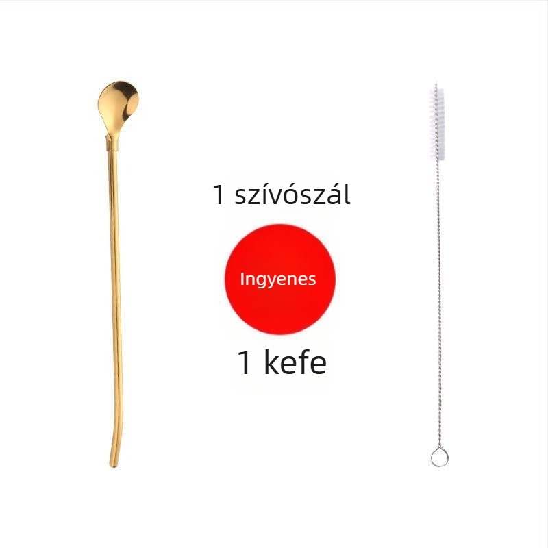 304 rozsdamentes acél szívószál-kanál – kettő az egyben keverőeszköz gyümölcslevekhez, italokhoz és tejhez