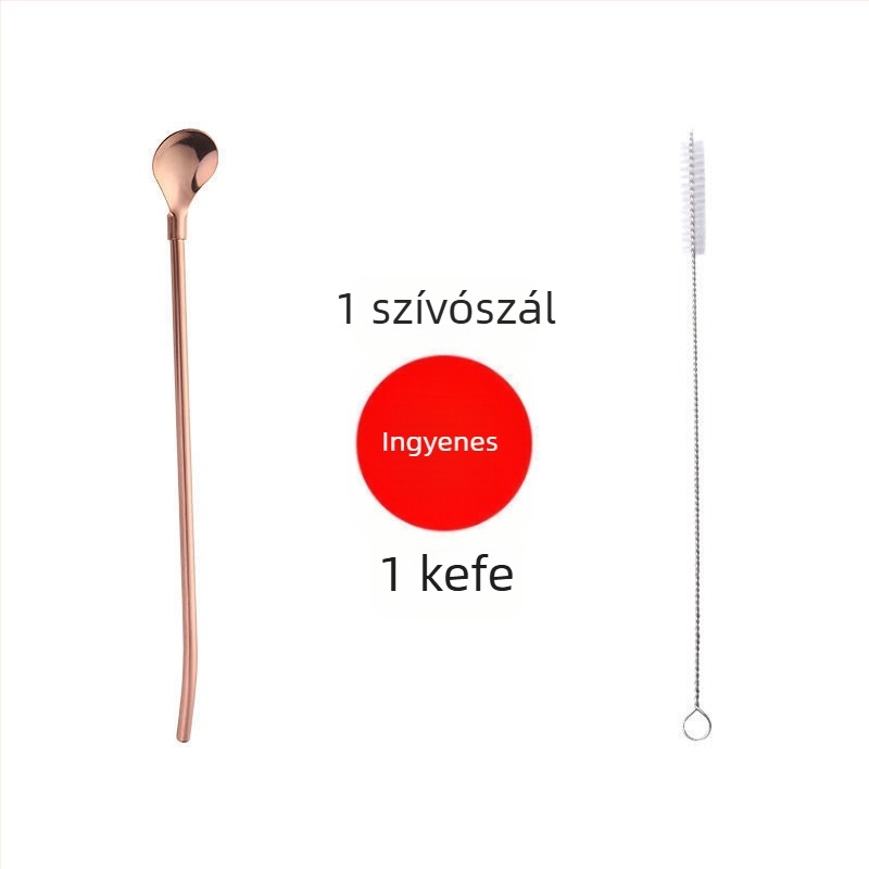 304 rozsdamentes acél szívószál-kanál – kettő az egyben keverőeszköz gyümölcslevekhez, italokhoz és tejhez