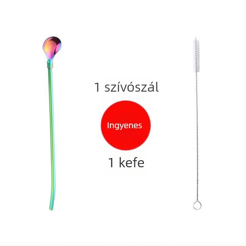 304 rozsdamentes acél szívószál-kanál – kettő az egyben keverőeszköz gyümölcslevekhez, italokhoz és tejhez
