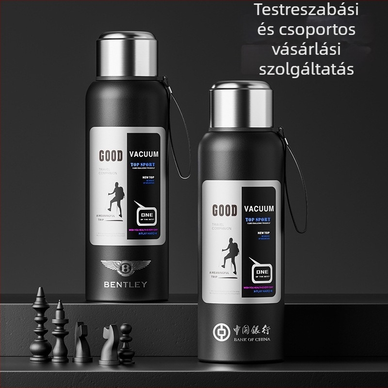Férfi kültéri termosz, 1500 ml-es kapacitással, belső 316-os rozsdamentes acél, teázó rekesz, vákuum szigetelés, autóhoz, személyre szabható ajándék