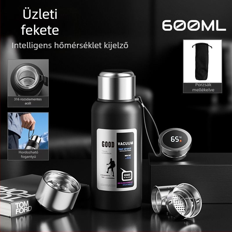 Férfi kültéri termosz, 1500 ml-es kapacitással, belső 316-os rozsdamentes acél, teázó rekesz, vákuum szigetelés, autóhoz, személyre szabható ajándék