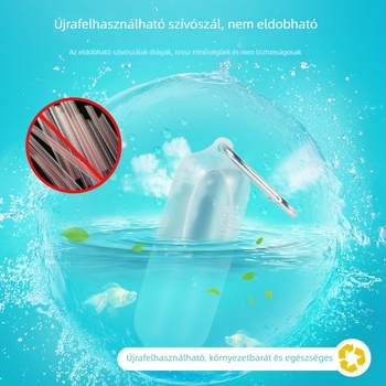 Élelmiszer-minőségű szilikon összecsukható szívószálak kapszulás tokkal buborékteahoz, kompatibil széles átmérőjű szívószálakkal