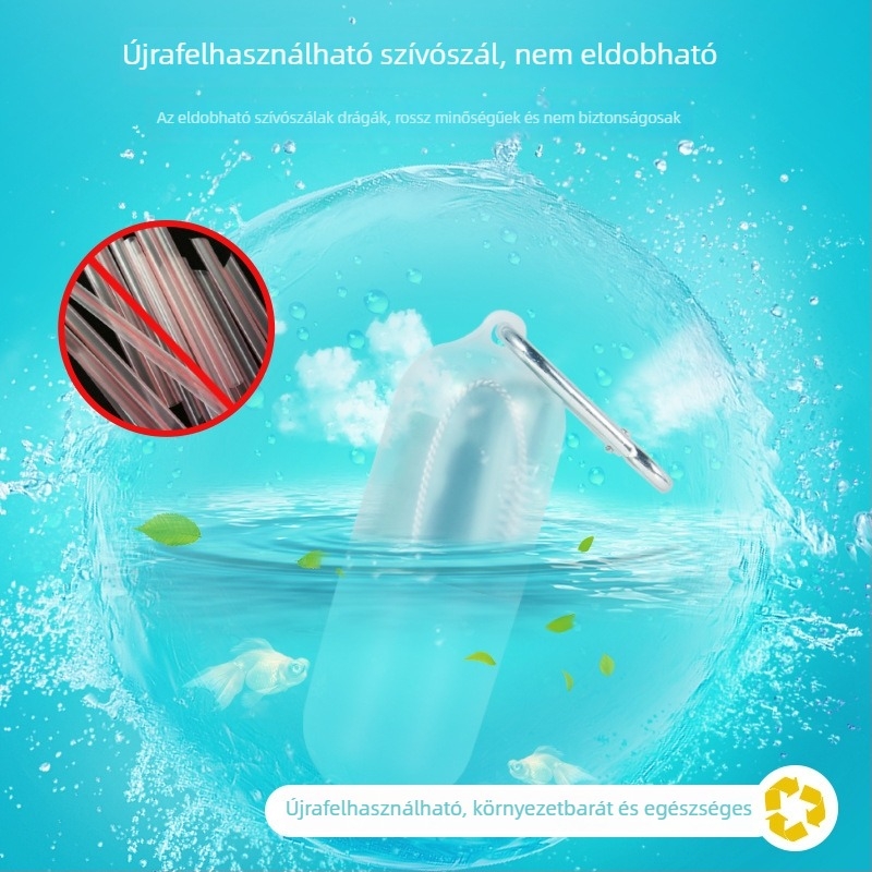 Élelmiszer-minőségű szilikon összecsukható szívószálak kapszulás tokkal buborékteahoz, kompatibil széles átmérőjű szívószálakkal