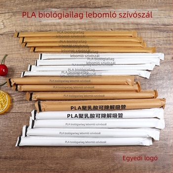 23 darab PLA szívószál, egyszer használatos, hegyes vég, magas hőmérsékletnek ellenálló, logóval testreszabható, biológiailag lebomló tej-tea szívószál