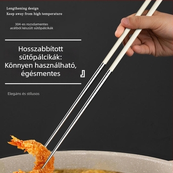 Újszerű égés elleni, csúszásmentes evőpálcikák 304-es rozsdamentes acélból, ötvözetnyél, moduláris kapcsolódási dizájn, hosszított hosszúság tészta és forró edényekhez
