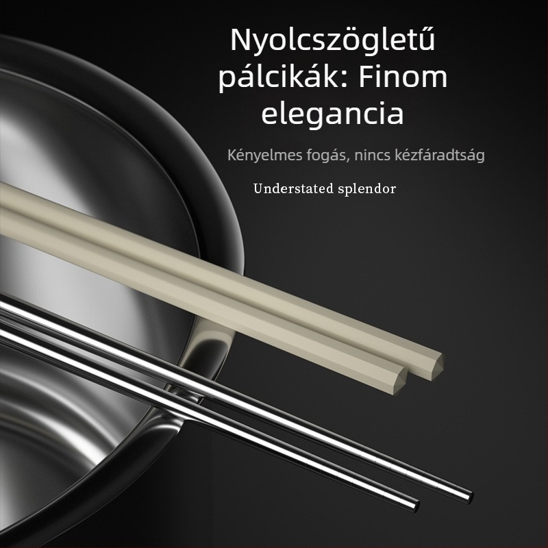 Újszerű égés elleni, csúszásmentes evőpálcikák 304-es rozsdamentes acélból, ötvözetnyél, moduláris kapcsolódási dizájn, hosszított hosszúság tészta és forró edényekhez