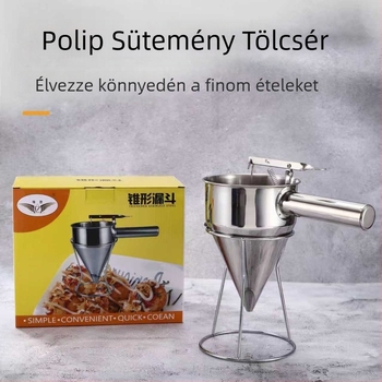 Rozsdamentes acél Takoyaki tölcsér, kézi folyadékadagoló, konikus eszköz