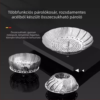 Rozsdamentes acél gőzölő kosár teleszkópos összecsukható tartóval, élelmiszer-minőségű gőzölő rács három méretben: nagy, közepes, kicsi