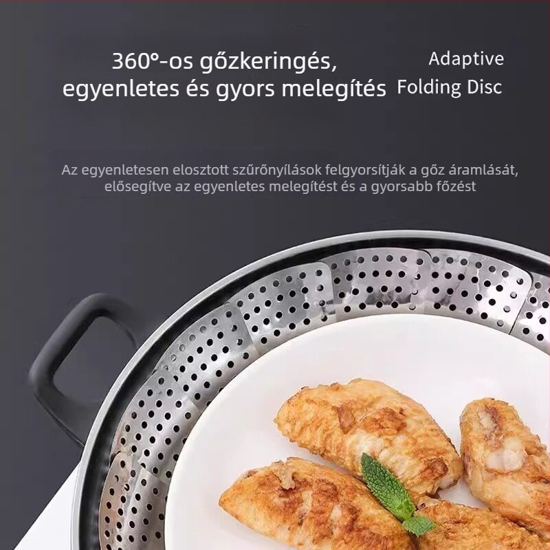 Rozsdamentes acél gőzölő kosár teleszkópos összecsukható tartóval, élelmiszer-minőségű gőzölő rács három méretben: nagy, közepes, kicsi