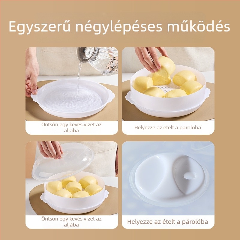Mikrohullámú sütőhöz tervezett gőzölő kosár, élelmiszerbiztonságos fedél, gőzölő doboz zsemle és ételek melegítéséhez, melegítő fedél