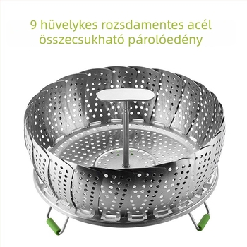 Összecsukható rozsdamentes acél gőzölőkosár kihúzható fogantyúval Instant Pot-hoz, 9–11 hüvelyk, többfunkciós