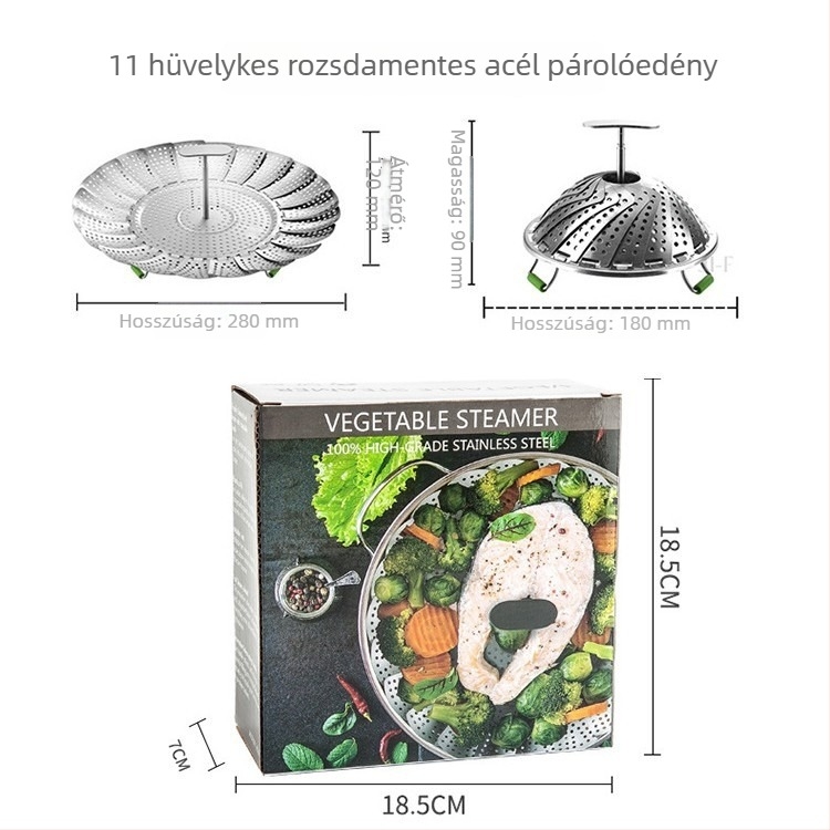 Összecsukható rozsdamentes acél gőzölőkosár kihúzható fogantyúval Instant Pot-hoz, 9–11 hüvelyk, többfunkciós