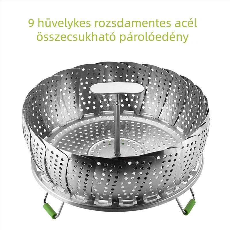 Összecsukható rozsdamentes acél gőzölőkosár kihúzható fogantyúval Instant Pot-hoz, 9–11 hüvelyk, többfunkciós