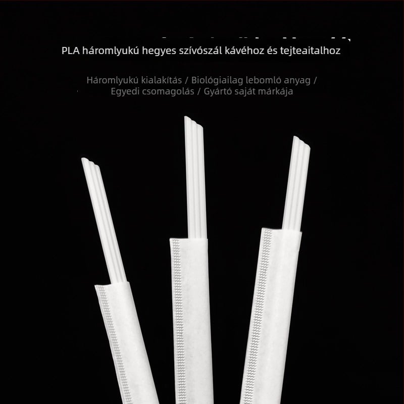 Egyszer használatos PLA háromrétegű, hegyes szívószál buborék tea, kávé és tejes tea számára, biológiailag lebomló